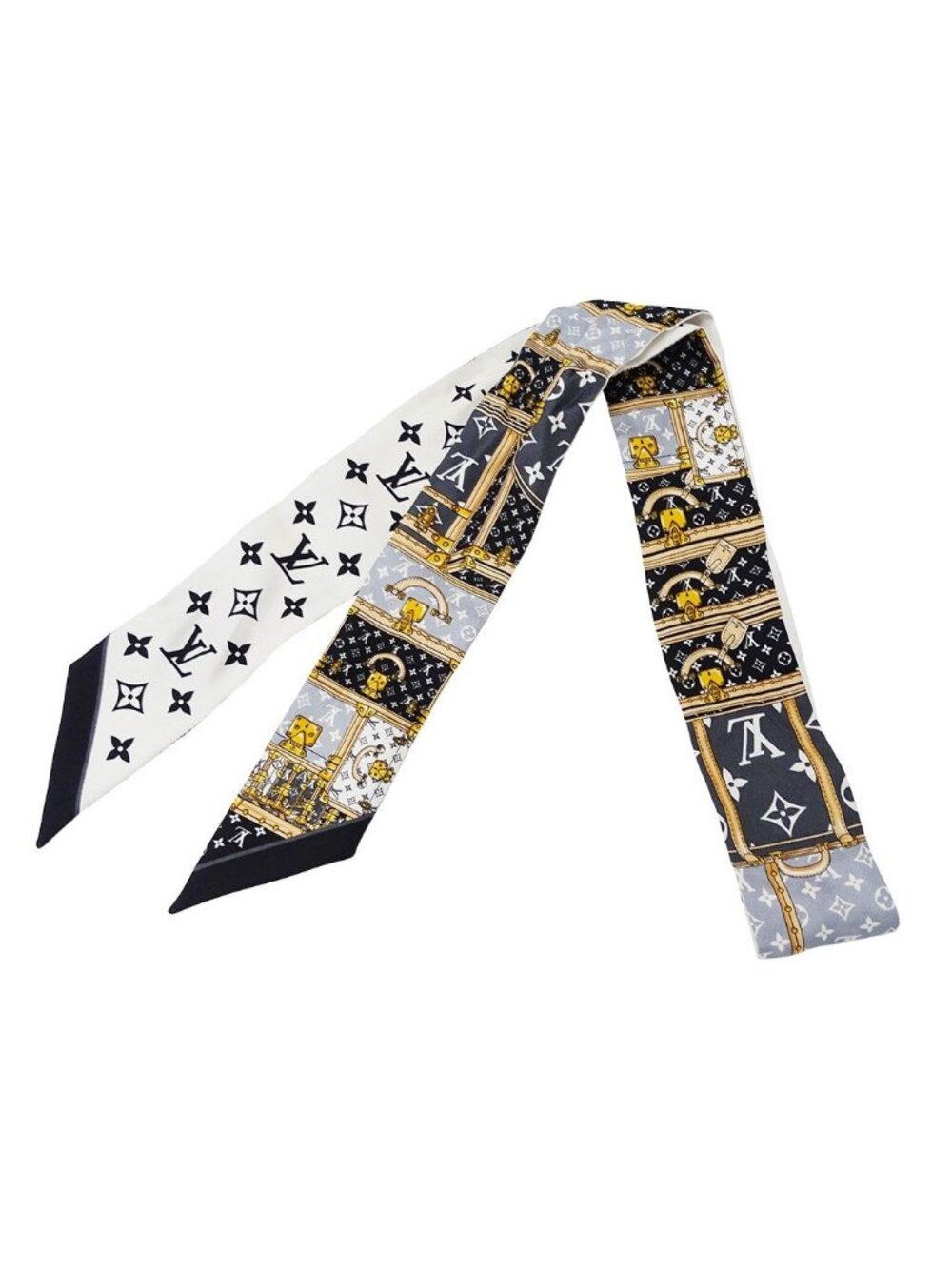Louis Vuitton Scarf Monogram Silk Bandeau BB Let's Go Black White Trunk Motif
